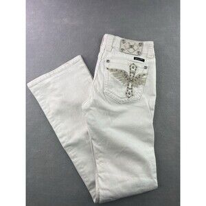 Miss Me Womens White Jeans Size 29 Boot Low Rise  JP5117B14 Embellished Pockets